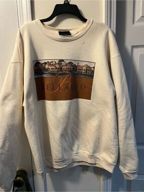 Bellagio Hotel Casino Graphic Sweater Beige Vintage 90s  XL Cotton
